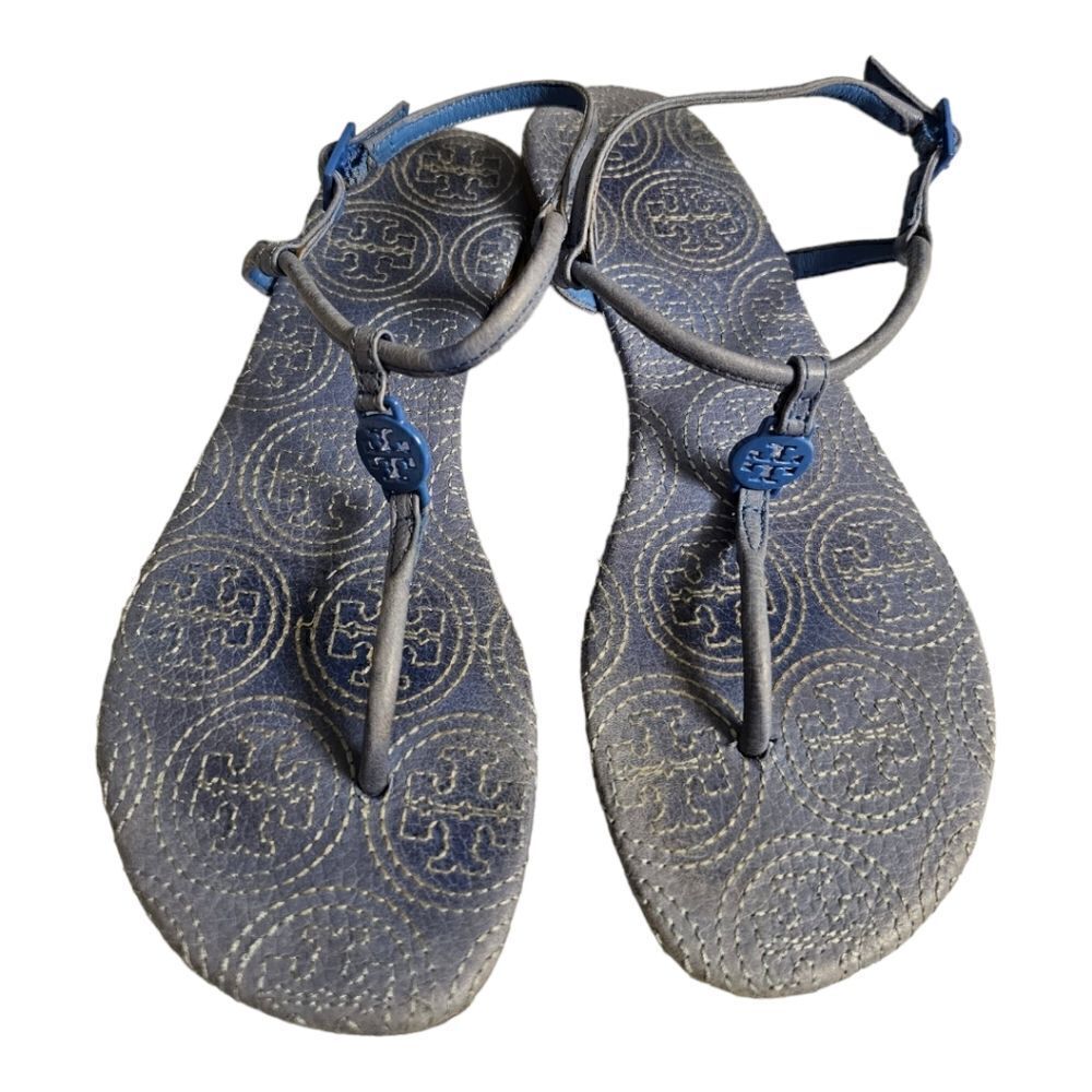 TORY BURCH Emmy Stitched Thong Sandal Light Blue Leather - Size 6 1/2 - Picture 2 of 8